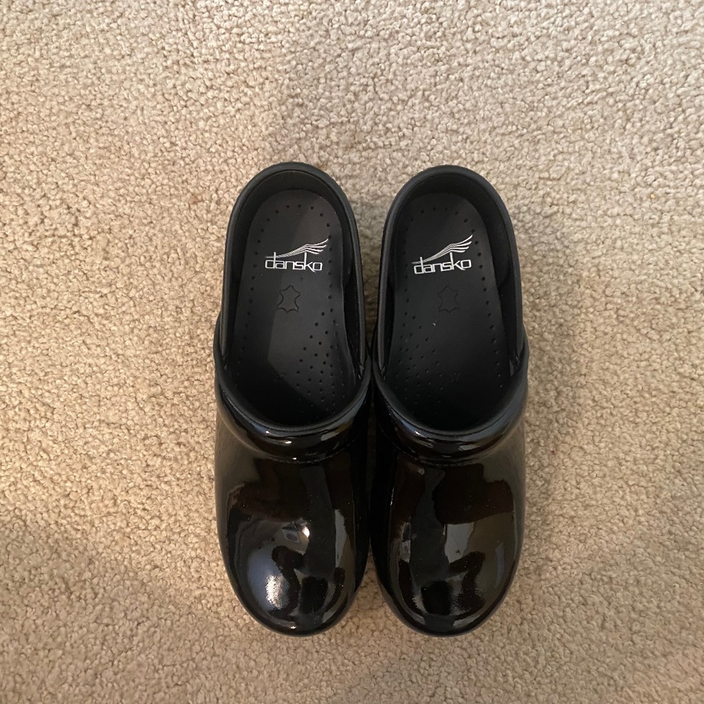 Dansko Black Patent Leather Clogs